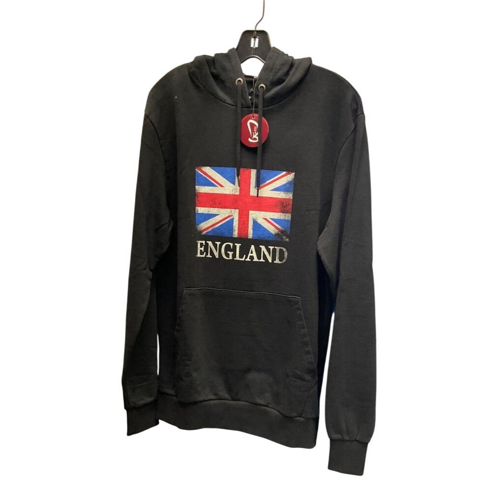 England Flag Hoodie Mens Black Pullover With Pouch Pocket & Drawstring Hood XL